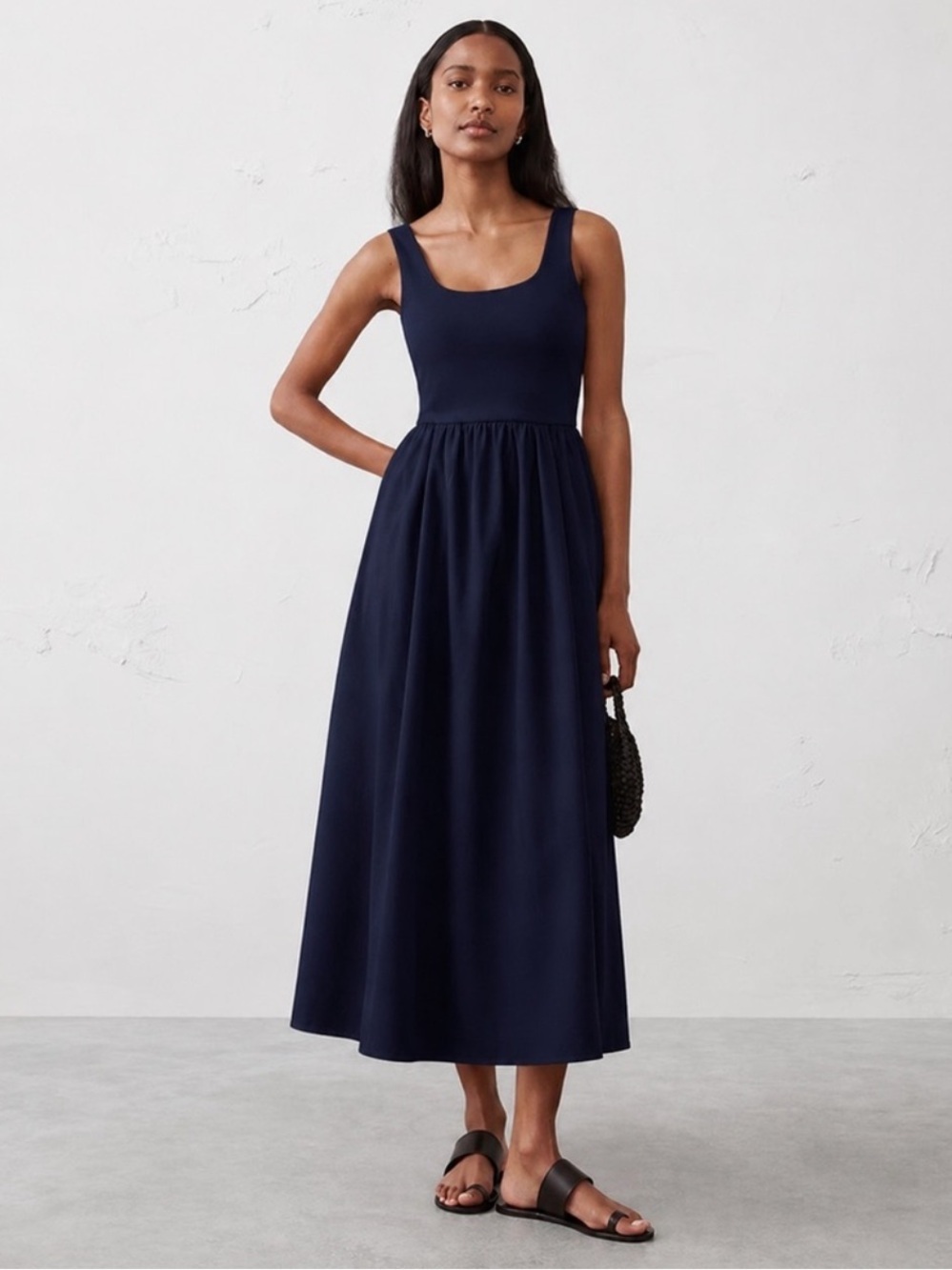 NWT! BANANA REPUBLIC NAVY TANK MIXED MEDIA MIDI DRESS - SMALL & LARGE 🌅2️⃣
